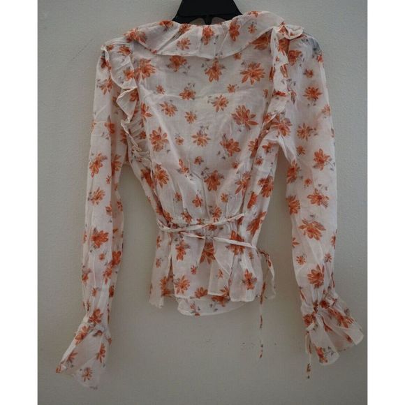 Free People Women's Sz S Ivory Combo Floral Printed Amanda Ruffle Top $98+ - Picture 5 of 11